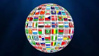 Flags of the nations of the world on a rotating globe