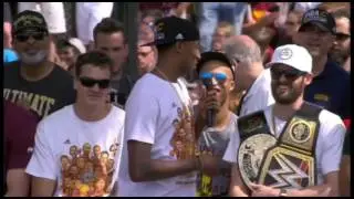 Jordan McRae talks at Cavaliers Championship Rally