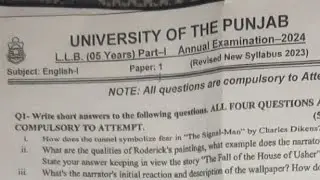 English annual exam paper 2024 LLB Part 1 5 years law Punjab University Lahore
