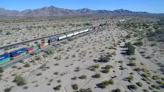 Drone Video of Long Freight Train in Arizona Desert - #2