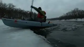 Winter kayak paddling: Walrus landing! Water to ice landing