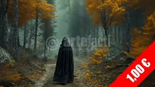 Amber Path Journey &mdash; Cloaked Traveler Fantasy HD Stock Footage