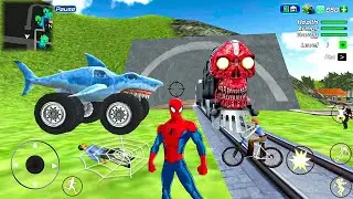Rope Frog Ninja Hero Strange Gangster - Real Shark Monster Truck at Train Station - Android Gameplay