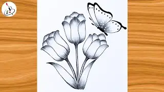 How to draw a Butterfly on Flower Easy||Simple Pencil Sketch||Easy Drawing ideas for Beginners