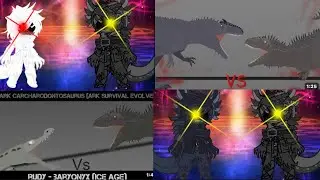 Dinos react to Ark carcharodontosaurus  versus Rudy and Rudy versus Ark giganotosaurus ￼