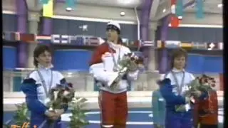 Winter Olympic Games Calgary 1988 - 5 km prize giving ceremony Van Gennip, Ehrig, Zange