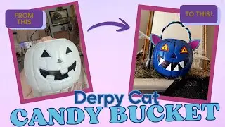 DIY Derpy Cat Candy Pail From K-Pop Demon Hunters | Transform Pumpkin Bucket To K-Pop Halloween Prop