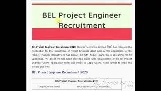 BEL Project Engineer Recruitment 2020 | BEL Recruitment apply online form 2020