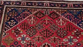 Vintage Persian Joshegan Area Rug in Rust Red, French Blue, Green, Ivory, @thepersianknot , SKU 2120