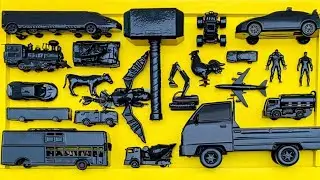 Membersihkan mainan mobil balap, kereta api, bus telolet, tank baja, truk molen, mobil bus, beko