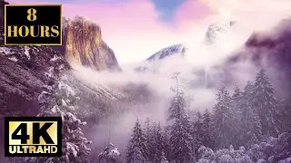 Mountains Winter Snow With Relaxing Music For Sleep Wallpaper Screensaver Background 4K 8 HOURS