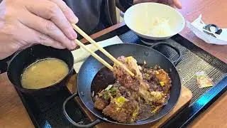 かつや愛知高浜店へ行き、豚ロース天とチキンカツ定食を、堪能している所を、撮影してみました。
