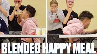 EATING A BLENDED HAPPY MEAL IN FRONT OF THE ENTIRE SCHOOL | TRY NOT TO THROW UP AT SCHOOL CHALLENGE