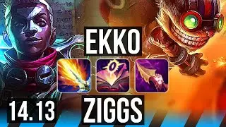 EKKO vs ZIGGS (MID) | 8/0/7, Legendary, 600+ games | EUW Grandmaster | 14.13