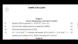 FORMAL LANGUAGES AND AUTOMATA THEORY||FLAT||TOC||KTU||B-TECH||S5 CSE Previous Year Question Paper.