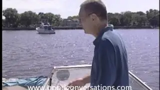 Prize winning children's author Todd Strasser answers Tim Podell's questions while piloting a boat