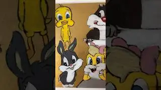 Painting Acrylic Baby Looney Tunes With Glorious Gold Background
