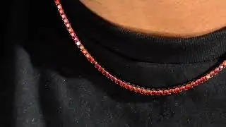 Tennis Chain Necklace Iced Out Red CZ Stones - Black Rhodium Over 925 Silver - 3mm - 16