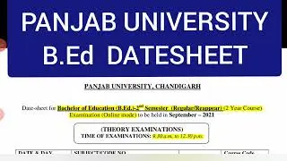 PANJAB UNIVERSITY B Ed Datesheet|pu chd latest news