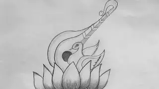 How to draw Lotus Flower , Hans With Bina Drawing l Saraswati  Maa  Drawing
