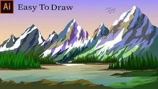 How To Draw Mountain landscape On Illustrator. Mountain landscape Illustration Tutorial For Beginner