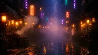 Cyberpunk Rain Ambience (1 Hour) | Neon Market at Night (No Talking)
