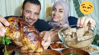 تحدي اكل فراخ مشويه ضد اللحمه مع الملوخيه الخضراء ⁦😋من مطعم ام سمير 😂والعقاب ملوخيه 😭🤦