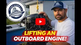 Lifting the engine on the skiff Titans Marine