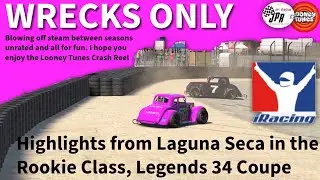 iRacing WRECKS ONLY Looney Tunes Crash Reel from Laguna Seca in the Rookie Class, Legends 34 Coupe