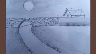🏡 Beautiful Pencil Sketch of a House and Bridge | Easy Landscape Drawing#pencil sketch, easy drawing