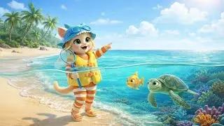 😱🐱 A Scared Little Kitten Meets a Giant Sea Turtle?! What Happens Next? 🌊🐢 | Ai Cat Story