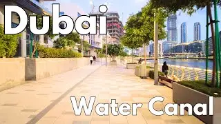 [4K] Stunning Water Canal Boardwalk in Dubai with High-End Waterfront Homes