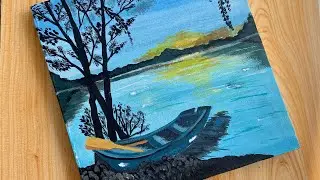 Boat painting for beginners | sail boat | sea side | sunset acrylic|step by step painting tutorial