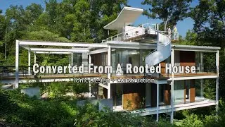 Converted Mid Century Modern House Design From A Rooted Wood Wall Home