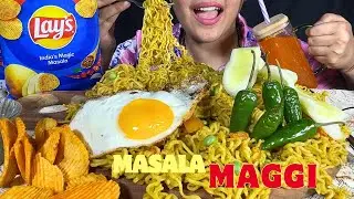 🔥ADMR EATING Masala Maggi🌶️Lays Sunny Yolk crunchy Cucumber 🥒