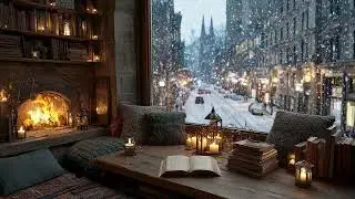 Quiet Snowy Night Piano | Crackling Fire & Slow Piano | Fast Sleep, Mental Clarity