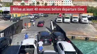 St Thomas to St John car ferry (barge) loading process. March 2021.