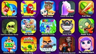 Ultimate bowmaster, Crewmate Adventure,Tom Friends, Punch kick duck, Fruit Ninja,Troll Quest Horror