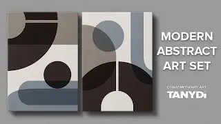 2 Bauhaus Digital Prints, Wenge Brown, Taupe & Dusty Blue, Contemporary Abstract Set s2a3-10