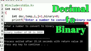 DECIMAL TO BINARY CONVERSION - C PROGRAMMING