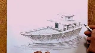 House boat drawing/How to draw boat step by step with shading