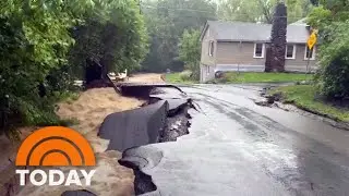Northeast flooding washes away cars, collapses roads
