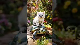 Adorable Kitten Rides Turtle - Unlikely Animal Friends! #cute #cuteanimals #cat #kitten