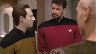Data takes Riker to the brig