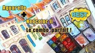 Peindre une sc&egrave;ne urbaine &agrave; FACILEMENT en 5 &eacute;tapes ! Aquarelle, Neocolor II & gouache.