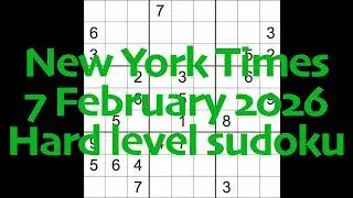 Sudoku solution &ndash; New York Times 7 February 2026 Hard level sudoku