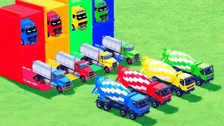 Garage with Colors - ALL MIXER TRUCK WITH DOUBLE FLATBED TRAILER TRUCK, SCANIA, MACK #64 - FS22
