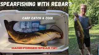 fishing with rebar part two - carp catch & cook - hand forged spear
