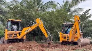 JCB 3DX PLUS BACKHOE LOADER BREAKER AND BUCKET WORKING IN SAME FIELD FOR DIGGING FOUNDATION PILLER