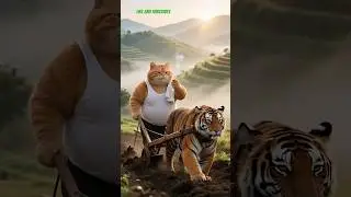 the cat is work in lion in farm #funny #cuteanimal #cutecat #unfrez #cartton #trending
